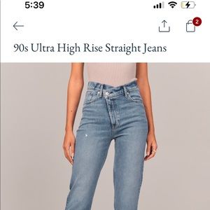 Abercrombie 90s ultra high rise straight leg jeans. Medium wash. Crossover top.